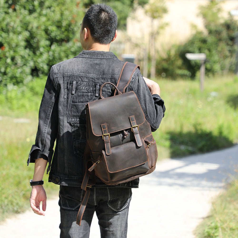 Crazy Horse Leather Backpack Men's Handmade Classic - PrimeMalePrimeMalePrimeMale