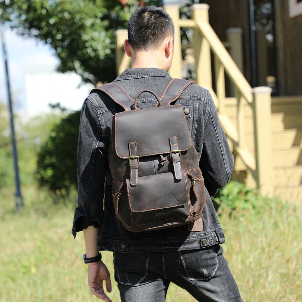 Crazy Horse Leather Backpack Men's Handmade Classic - PrimeMalePrimeMalePrimeMale