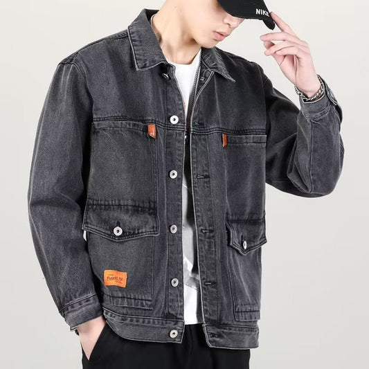 Fashion Smoky Gray Vintage Denim Jacket Men - PrimeMalePrimeMalePrimeMale