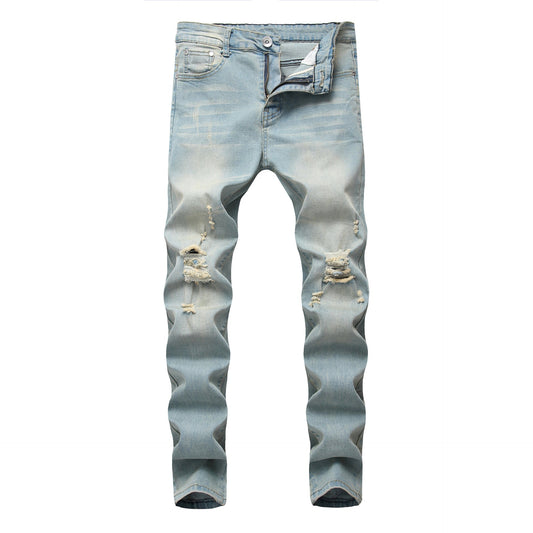 High Elastic Ripped Slim Jeans - PrimeMalePrimeMalePrimeMale