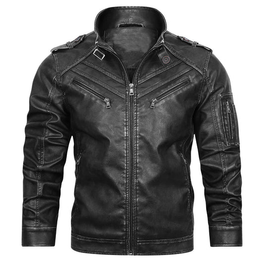 Leather Coat Men's Vintage Washed Faded Edge Stand Collar - PrimeMalePrimeMalePrimeMalePrimeMale1
