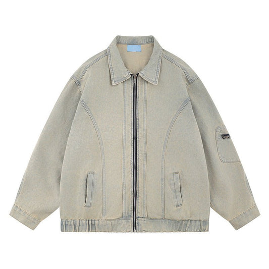 Loose Yellow Mud Color Denim Coat For Men - PrimeMalePrimeMalePrimeMale