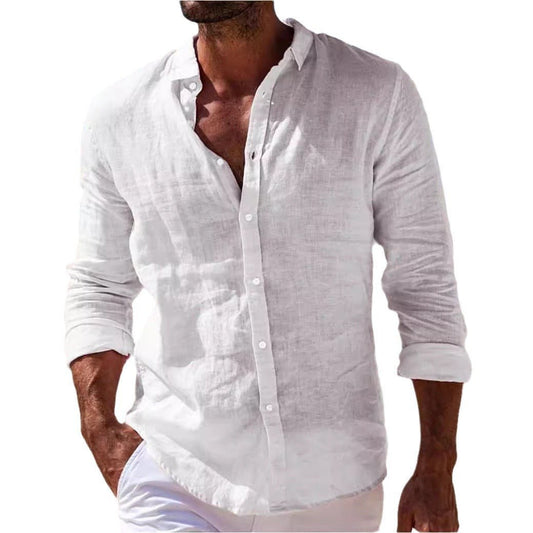 Men's Casual Cotton And Linen Solid Color Shirt - PrimeMalePrimeMalePrimeMale
