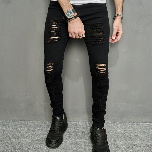 Men's Leisure Ripped Denim Feet Personality Trendy Jeans - PrimeMalePrimeMalePrimeMale
