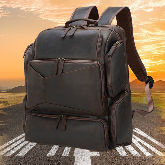 Retro Crazy Horse Leather 17 - inch Computer Bag Outdoor Leather Backpack Travel Top Layer Leather Backpack For Men