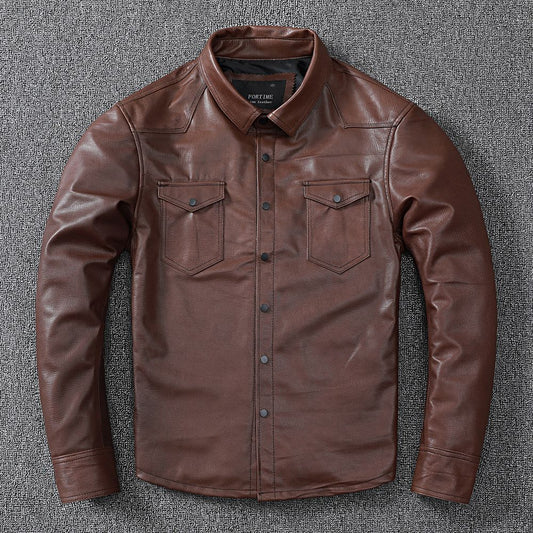 Sheepskin Genuine Leather Clothes Men's Shirt - PrimeMalePrimeMalePrimeMale