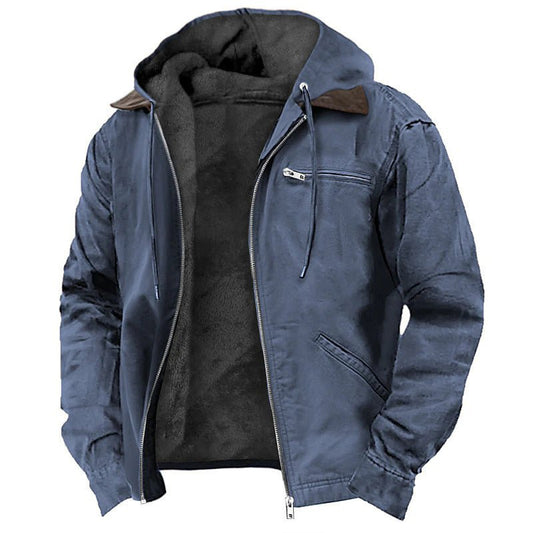Solid Color Hooded Casual Men's Fleece Zipper Pocket Jacket Coat - PrimeMalePrimeMalePrimeMale